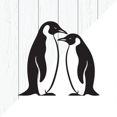 Cute Penguin Pair Black Silhouette on White Background