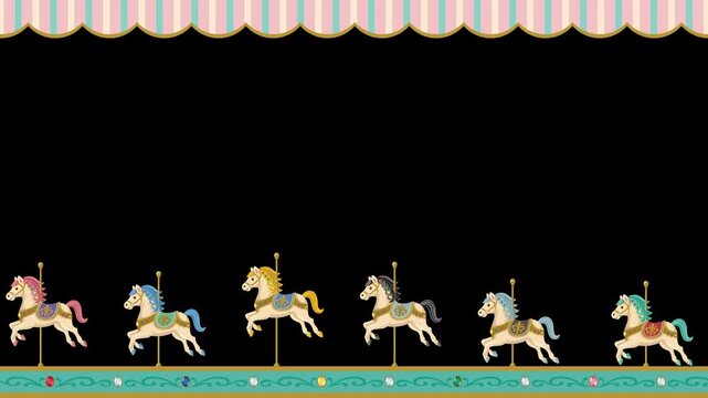 右から左に流れるメリーゴーラウンドの2Dループアニメーション 4K 透過素材フレーム