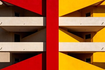 Fototapeta premium Generative AI vibrant modern building facade with bold geometric color blocks and shadow play 3D