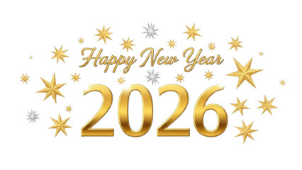 Celebrating the arrival of 2026 with golden stars and joyful greetings