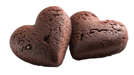 Two delicious chocolate heart cookies on transparent background for valentine day