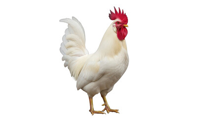 Majestic white rooster strutting confidently