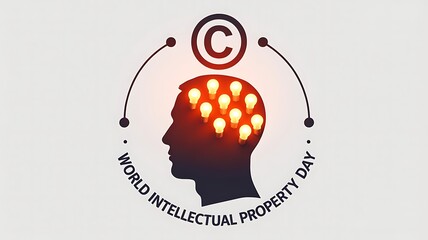 World intellectual property day concept with human head and glowing brain
