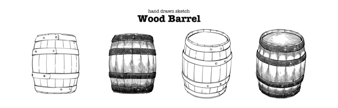 Hand drawn digital sketch of wood barrel with two angle in vector file 