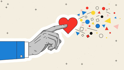 Digital Empathy: Hand Touching Heart with Tech Shapes