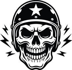 Fototapeta premium Military Skull with Combat Helmet and Lightning Bolts – Aggressive Army Logo Vector