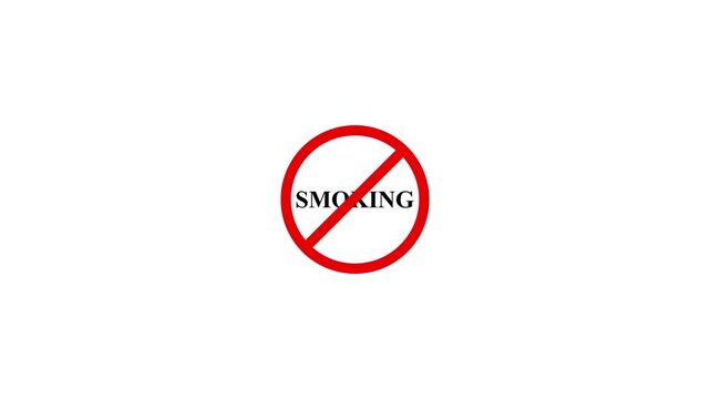 No Smoking Symbol on Black Background prohibition forbidden. Animation of no smoking mark icon and the word &ldquo;NO SMOKING'..4k video