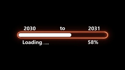 New year 2031 loading bar animation, Loading bar from 2030 to 2031 new year transfer animation. Almost reaching New Year on black background.