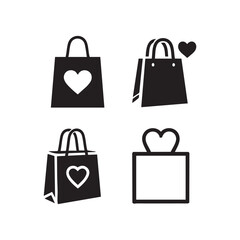 Vector Shopping bag with heart different style icon