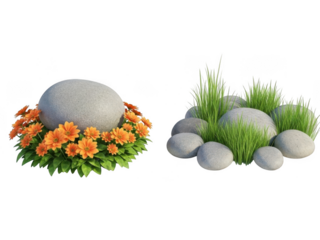 Nature-inspired rock and flower arrangement