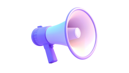 3D-rendered megaphone in pastel hues with a wide open mouth