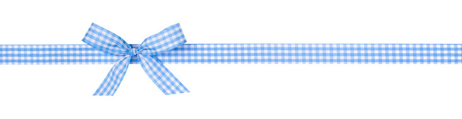 Blue and White Chequered Pattern Ribbon Bow Isolated on White and Png Transparent Background