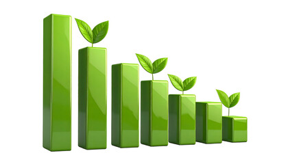 Glossy green bars diminishing in size, topped with leaves, against black backdrop