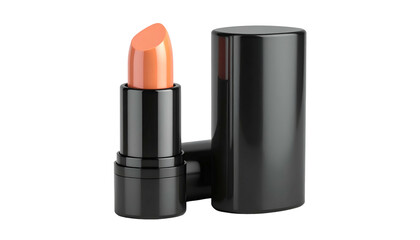 Obraz premium A lipstick in coral shade with a black tube and cap, set against a black backdrop