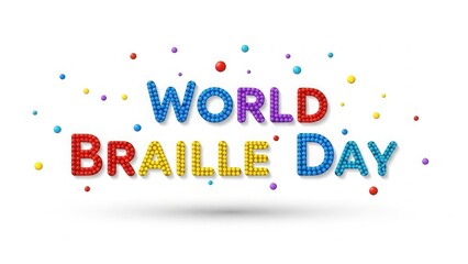 Colorful world braille day celebration with confetti isolated on white background
