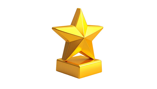 A shiny gold star trophy on a pedestal, isolated on a black background