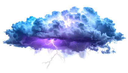 Dramatic storm cloud with electric blue and purple hues; lightning flashes across the void