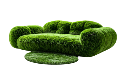 A sofa and rug covered in lush green grass, a creative and organic design