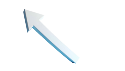 A glossy, white arrow pointing diagonally upward on a black background, with slight highlights