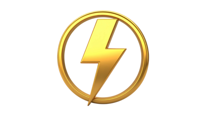 A golden lightning bolt emblem inside a golden circle, isolated against a black background