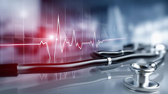 Abstraktes Gesundheitskonzept mit Herzschlag, medizinischer Analyse und moderner Technologie