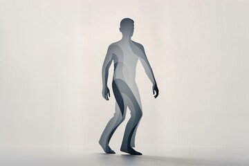 Person is walking with a shadow effect showing movement in a simple indoor space during daylight