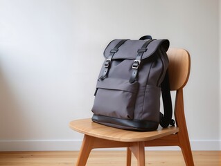 Backpack sit on a chair near a window with sunlight in a room