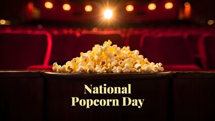 national popcorn day banner with movie theatre