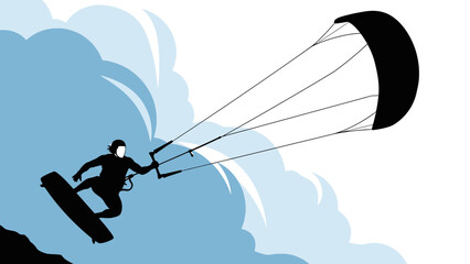 Kite surfer in action against blue cloudy sky background © pasindu