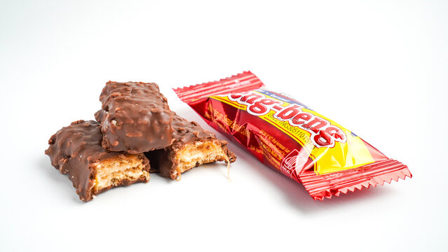 Jakarta, Indonesia - December 31, 2025 : Beng-beng choco bar snack from Indonesia isolated on white background
