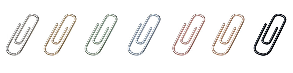Fototapeta premium 3d paperclip set icon. office organization concept. minimal cartoon stationery multicolor paper fastener for marketing. isolated on white transparent background. 3d render.