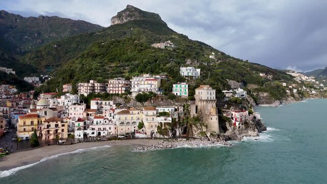 Aerial view of Cetara, a small town along the Amalfi Coast, Salerno, Campania, Italy.