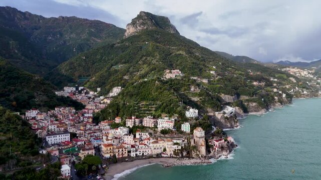 Aerial view of Cetara, a small town along the Amalfi Coast, Salerno, Campania, Italy.