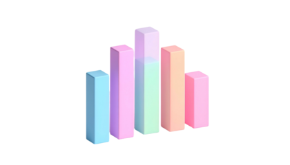 Pastel colored bar graph rising against a black background, 3D render