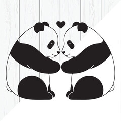 Romantic Panda Pair Silhouette with Heart Design
