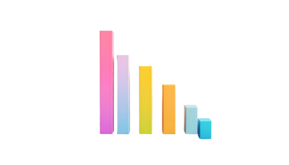 3D bar graph shows a downward trend, colorful with black background