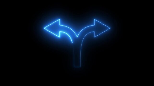 Futuristic Neon Blue Arrows Splitting with Glowing Streaks Representing Strategic Choice