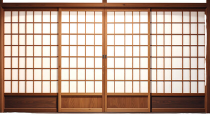 Elegant Japanese-style sliding doors with grid panels and warm wood framing