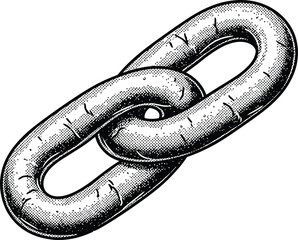 Black and White Interlocking Chain Links Vintage Engraving Style Vector Illustration with Halftone Shading