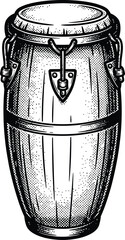 Black and White Conga Drum Illustration Vector Engraving Style Musical Instrument Latin Percussion