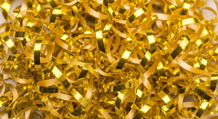 Golden Confetti Ribbons Close Up