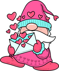 Valentine Gnome Holding Love Letter Cartoon