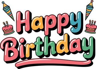  Happy birthday clipart typography design
with flower logo vector white background 