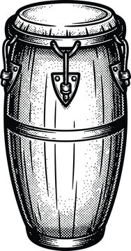 Black and White Conga Drum Illustration Vector Engraving Style Musical Instrument Latin Percussion