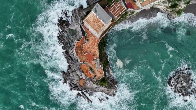 Aerial view of Cetara, a small town along the Amalfi Coast, Salerno, Campania, Italy.