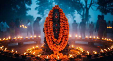 Maha Shivaratri ritual candles, mystical atmosphere of spiritual worship and celebration
