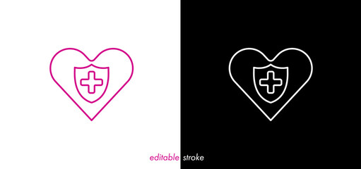 Editable stroke medical cross badge heart line art vector design to use for healthcare, hospital, healthy lifestyle, medical laboratory, medical science project.