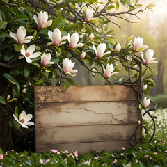 Board with beautiful white flowers