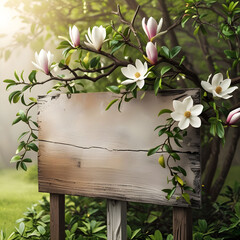Board with beautiful white flowers