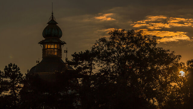 Baroque Hanavsky pavilion in Prague at sunset, Czech Republic.